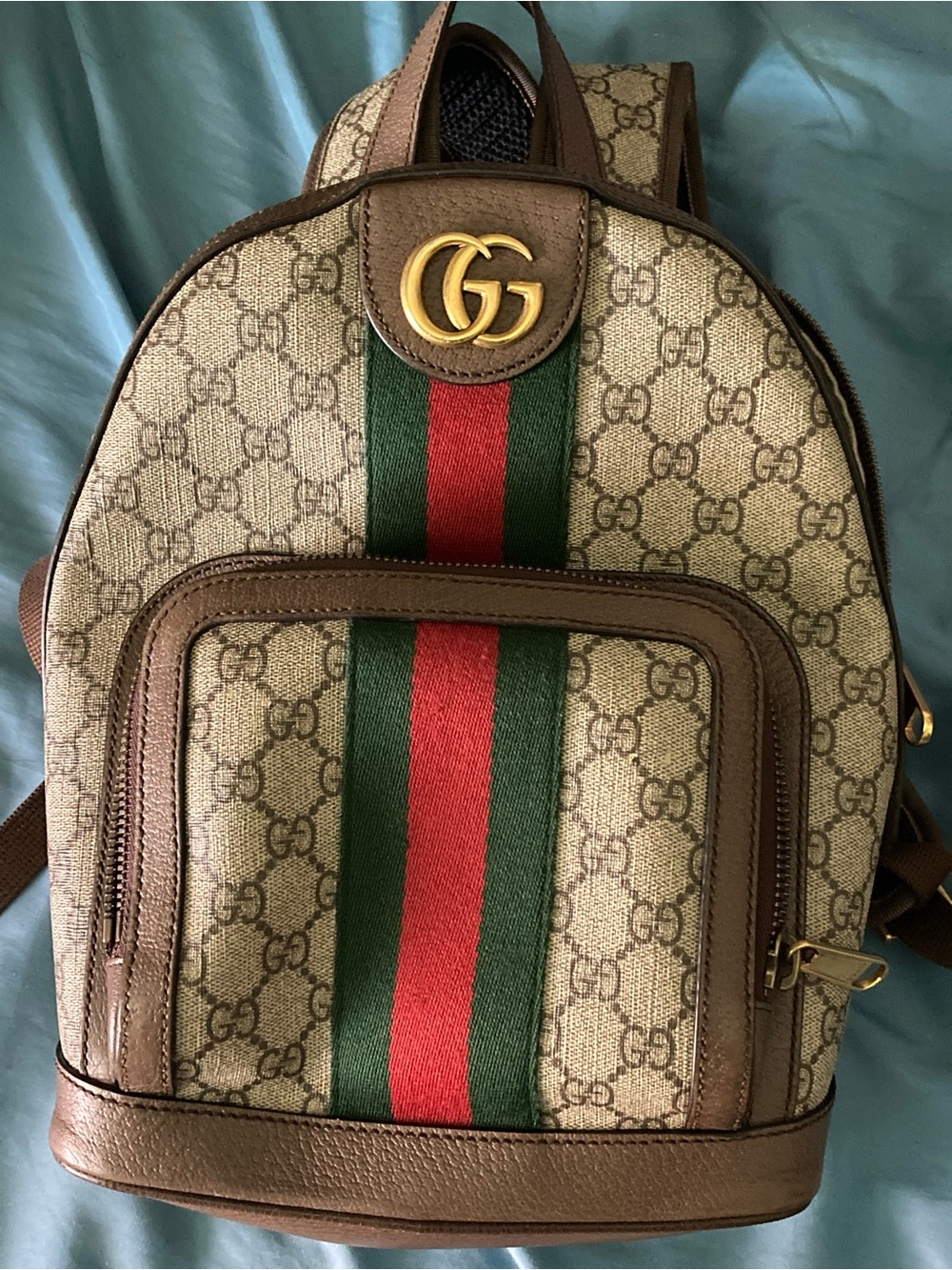Gucci Beige/Brown GG Canvas Backpack with Green-Red Web and Gold Hardware - Picture 8 of 10